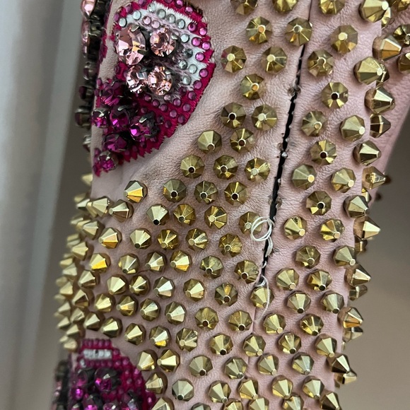 Philipp Plein Pink Leather Jacket w/ Studded Sleeves & Crystal Patches S As Is - Picture 6 of 16